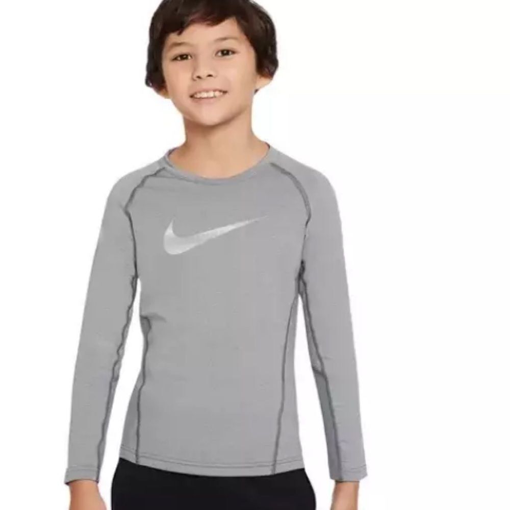 Nike‼️🔥 Nike Pro Warm Big Kids (Boys) Long-Sleeve Top Carbon Top Grey L